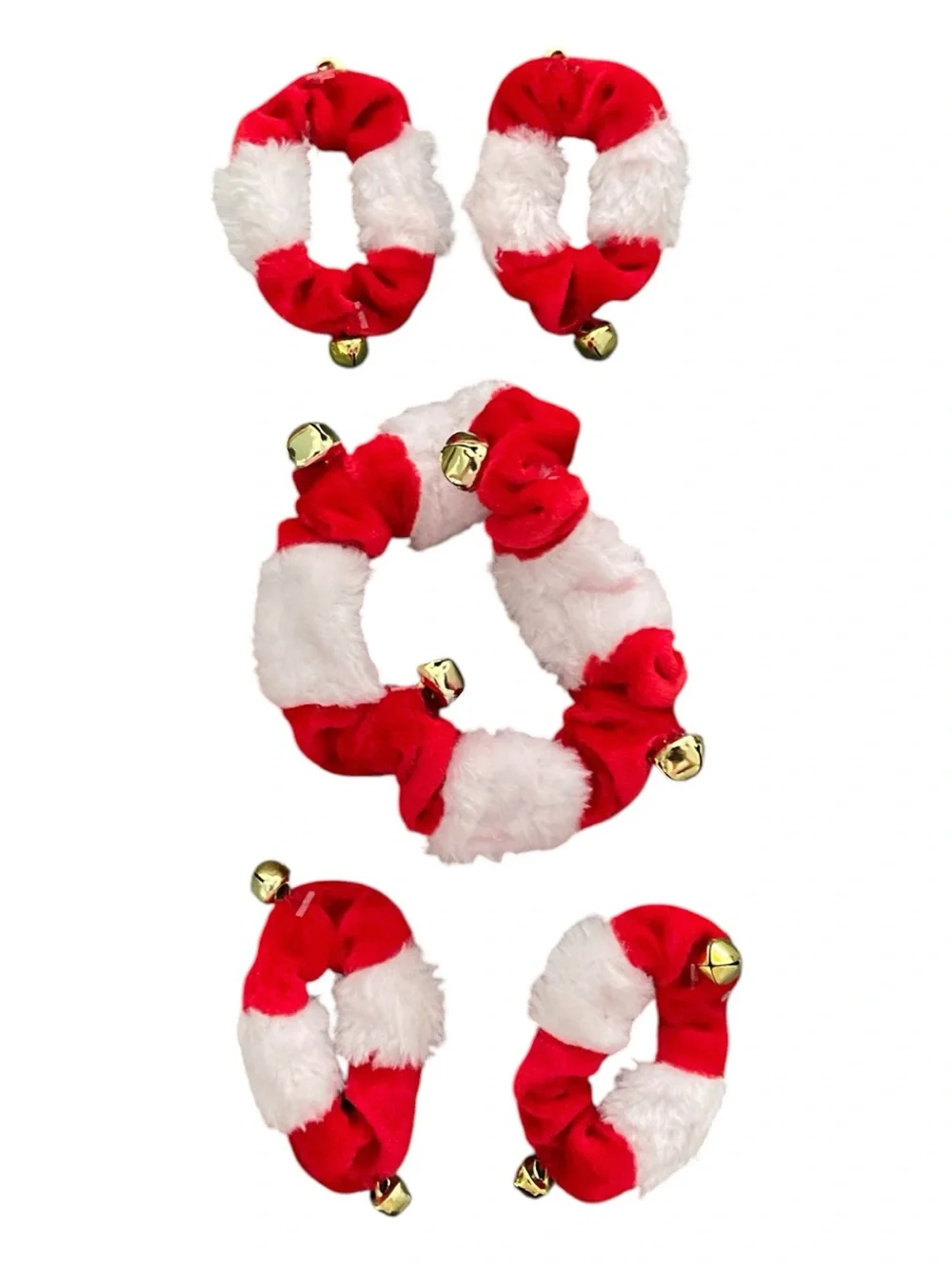 PET Red & White Holiday Scrunchie Set For Paws & Neck With Jingle Bells NWOT